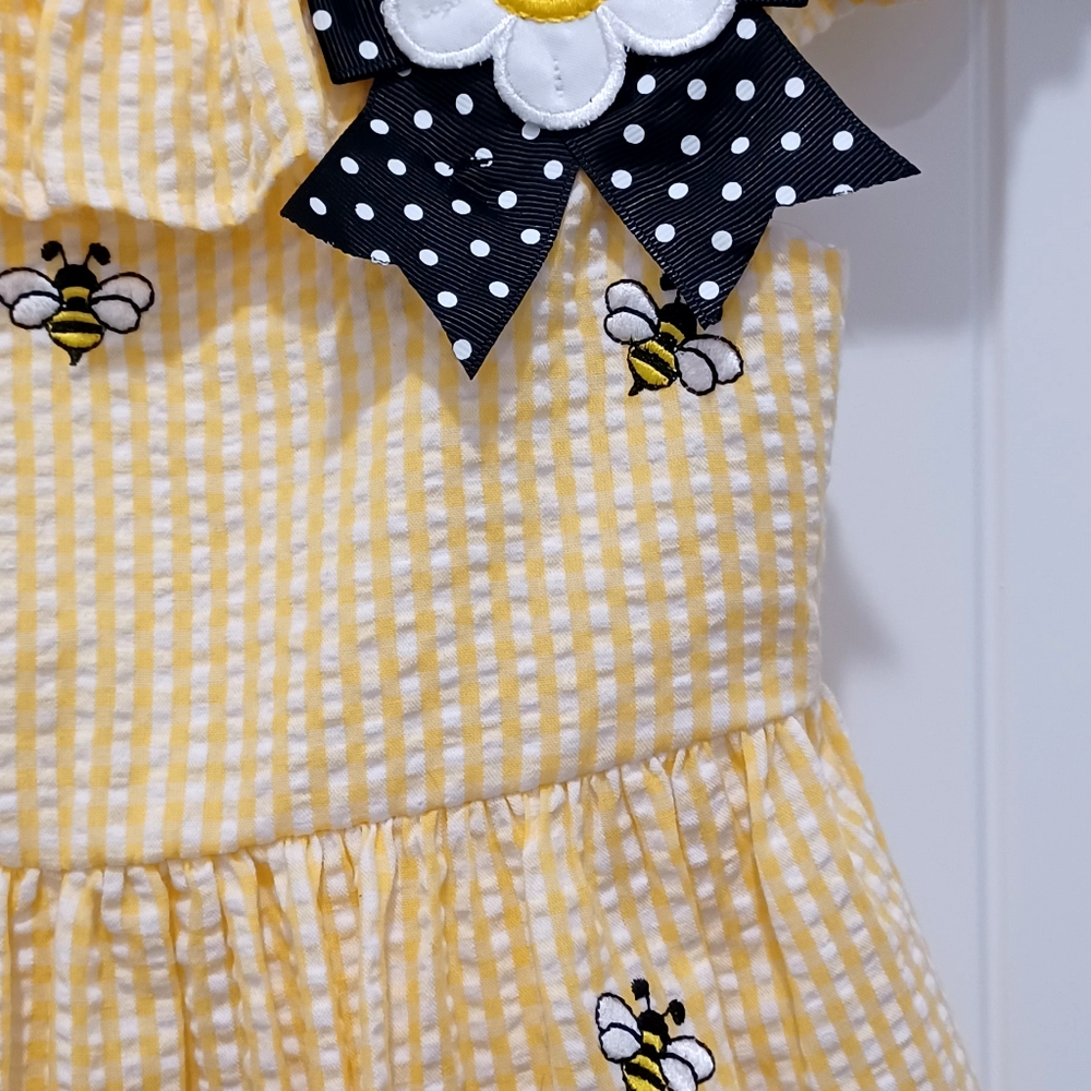 Counting Daisies Sz 2 Seersucker Toddler Sleeveless Dress, Ruffled Collar. #0045 - Picture 3 of 12